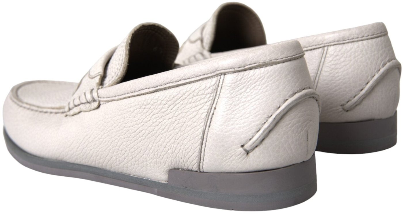 Dolce & Gabbana White Gray Leather Slip Mocassin Shoes Loafer