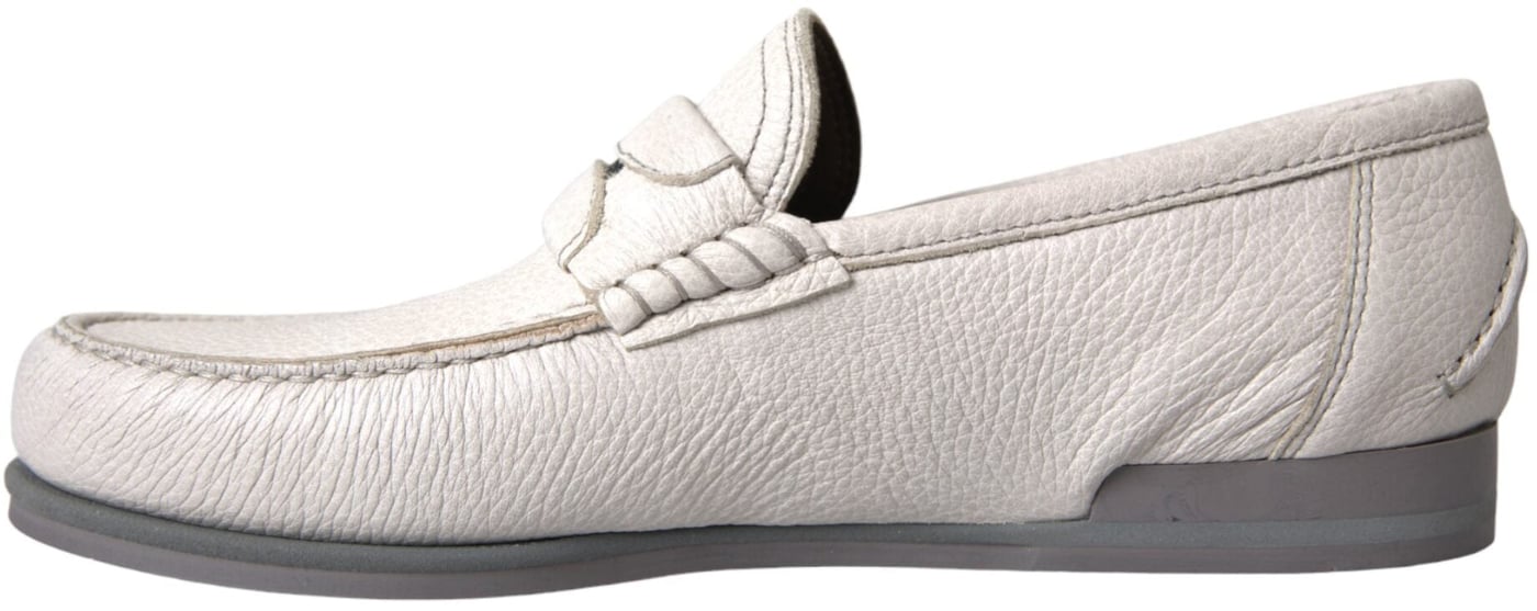 Dolce & Gabbana White Gray Leather Slip Mocassin Shoes Loafer
