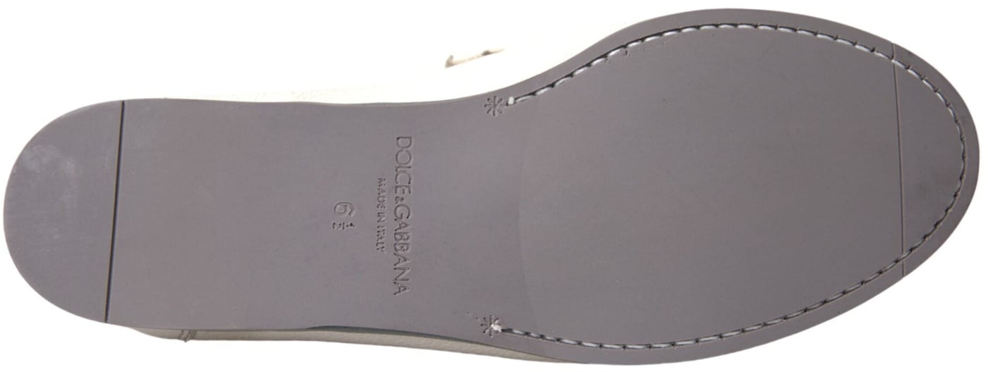 Dolce & Gabbana White Gray Leather Slip Mocassin Shoes Loafer