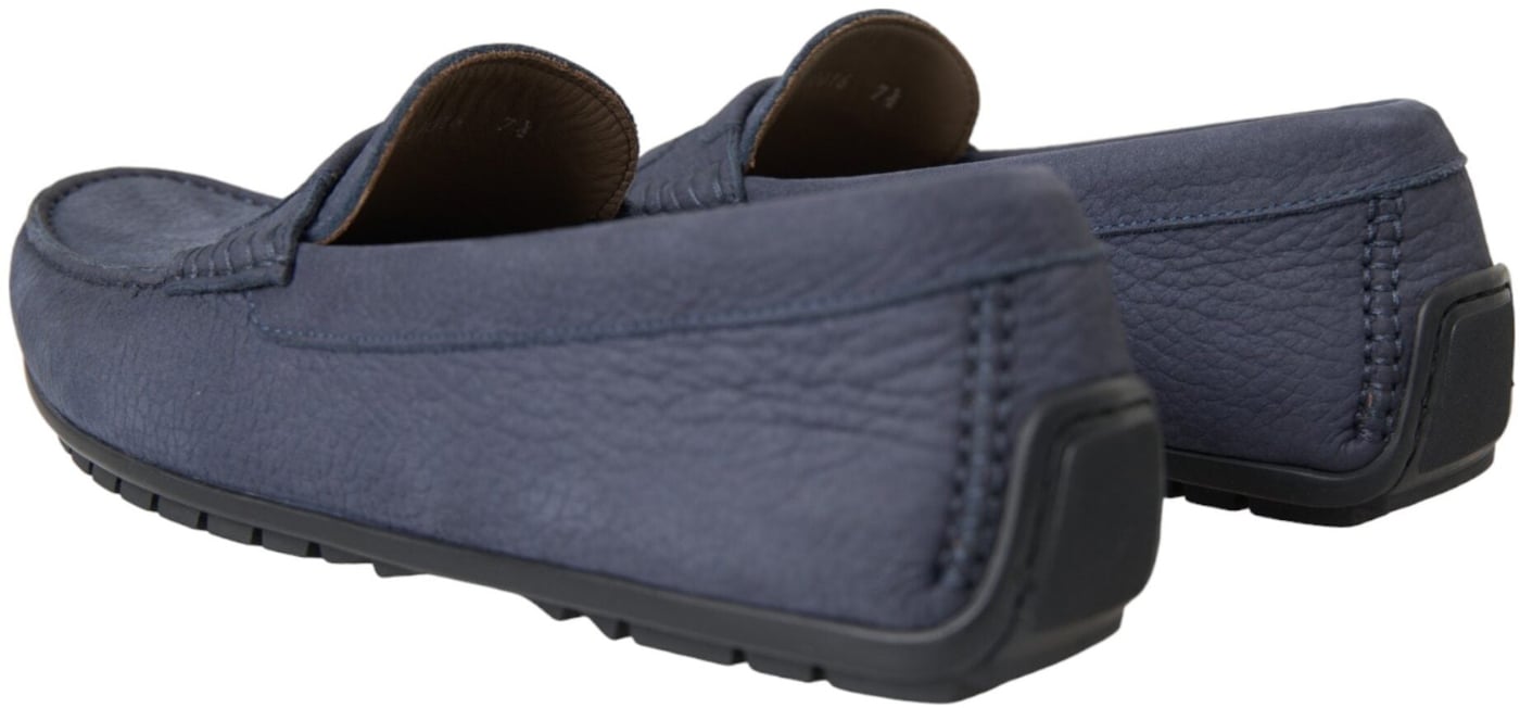 Dolce & Gabbana Blue Calf Leather Slip On Moccasin Shoes