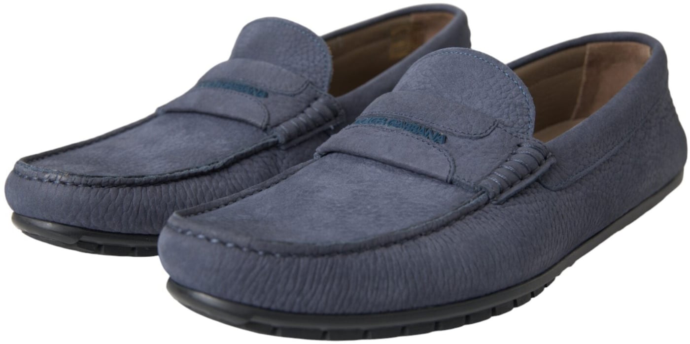 Dolce & Gabbana Blue Calf Leather Slip On Moccasin Shoes