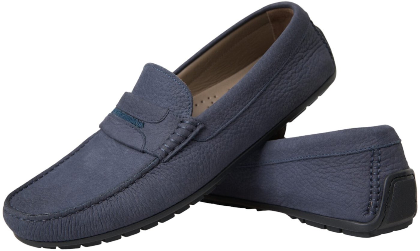 Dolce & Gabbana Blue Calf Leather Slip On Moccasin Shoes