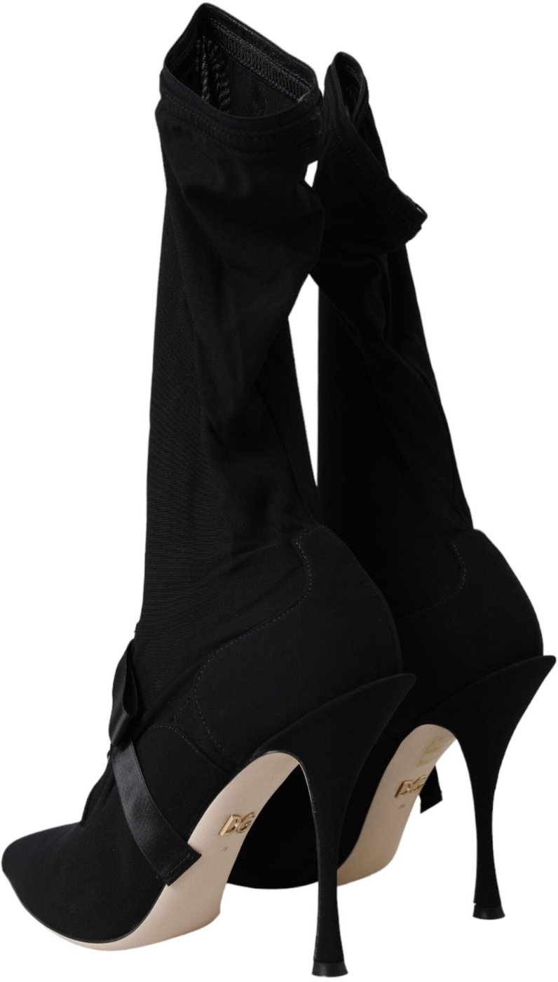 Dolce & Gabbana Black Stiletto Heels Mid Calf Boots Shoes