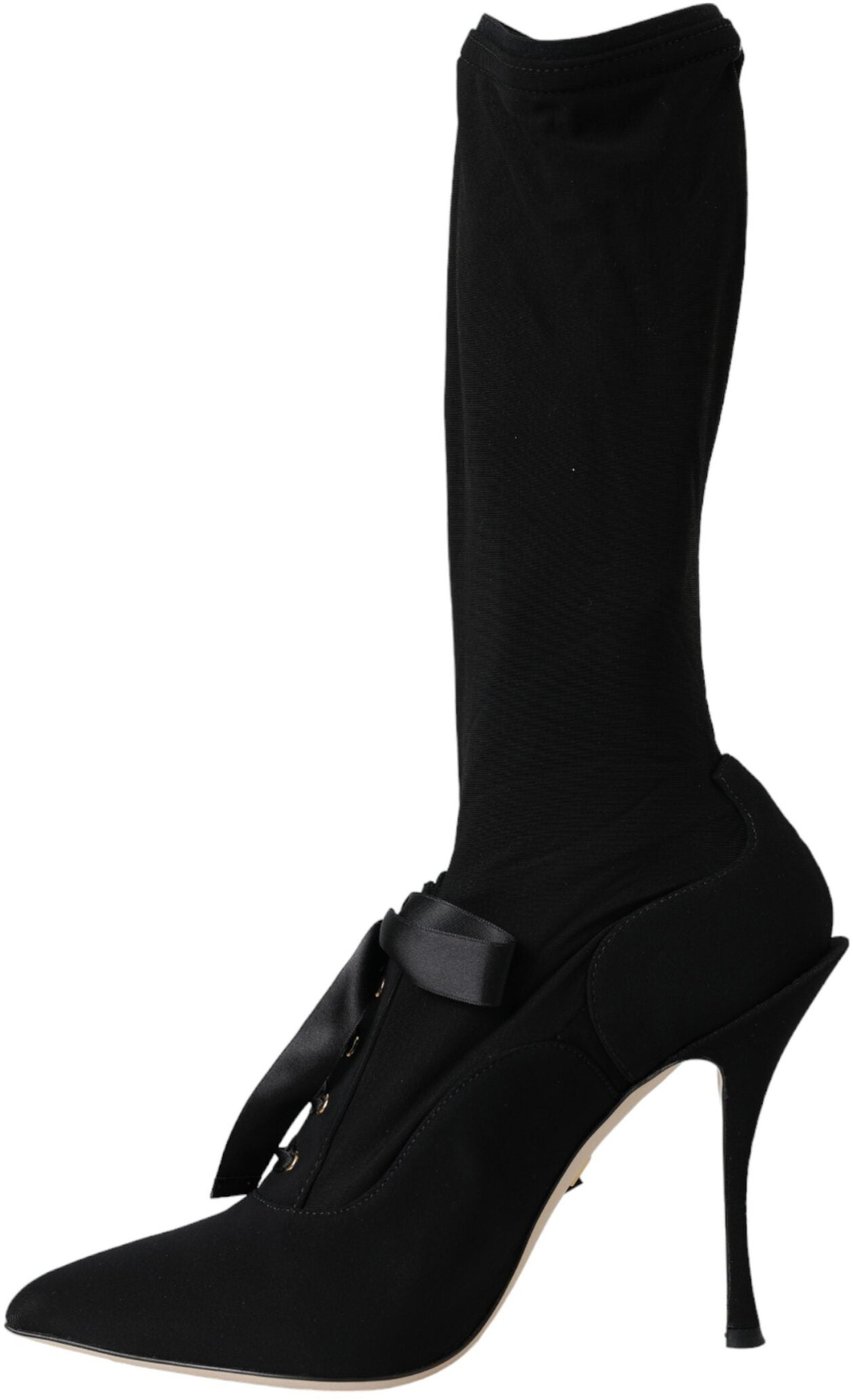 Dolce & Gabbana Black Stiletto Heels Mid Calf Boots Shoes