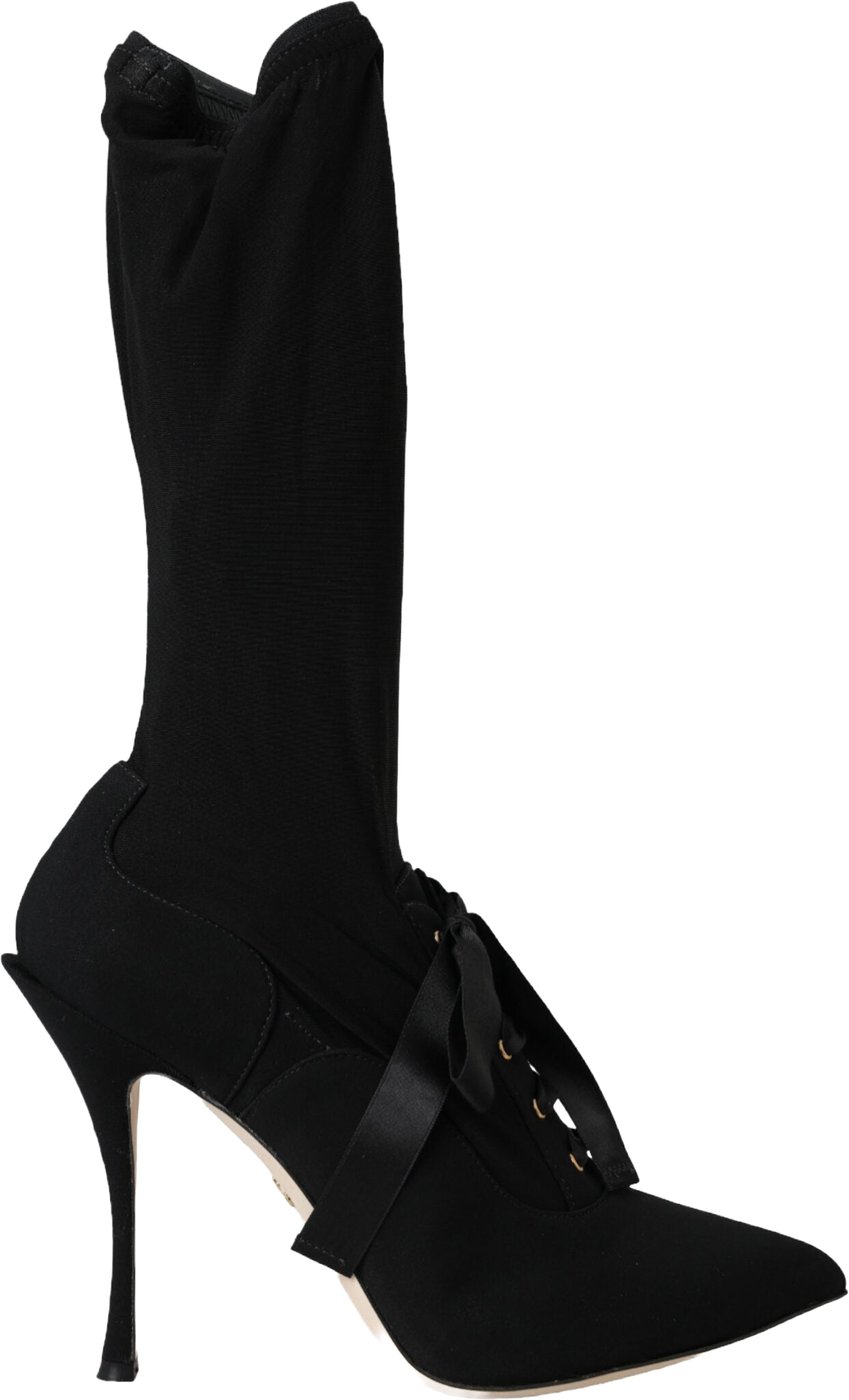Dolce & Gabbana Black Stiletto Heels Mid Calf Boots Shoes