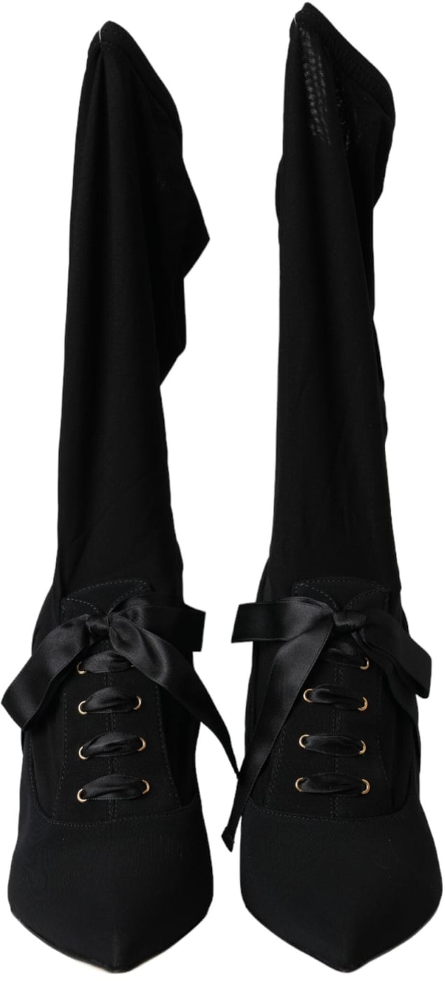 Dolce & Gabbana Black Stiletto Heels Mid Calf Boots Shoes