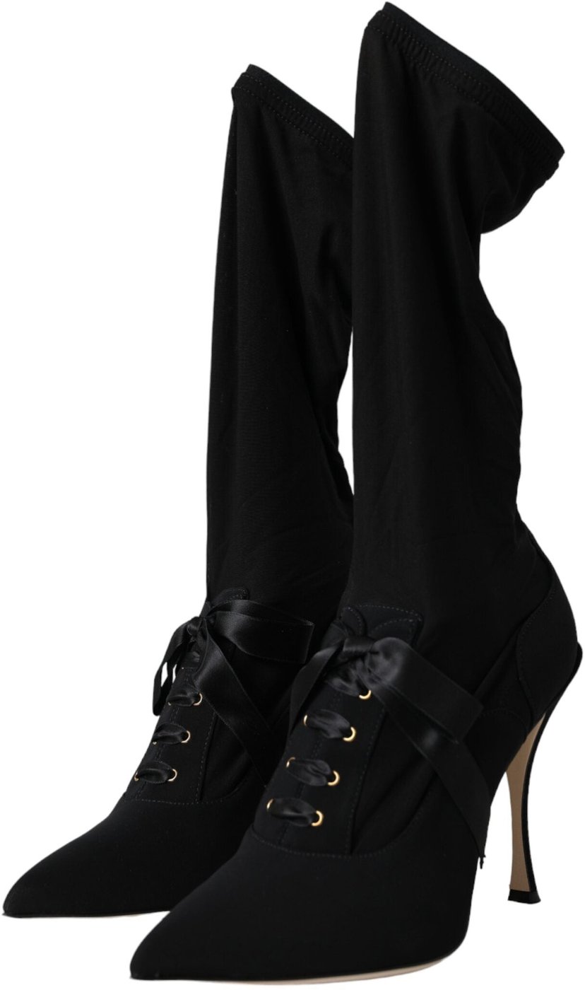 Dolce & Gabbana Black Stiletto Heels Mid Calf Boots Shoes