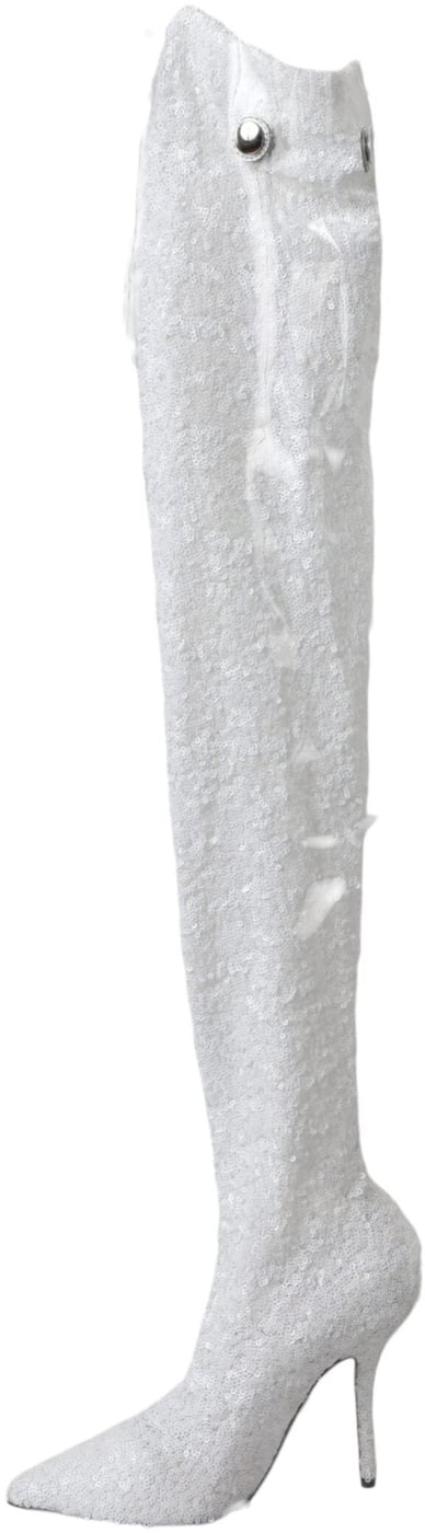 Dolce & Gabbana White Heels Stiletto Knee High Boots Shoes
