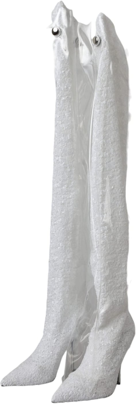 Dolce & Gabbana White Heels Stiletto Knee High Boots Shoes
