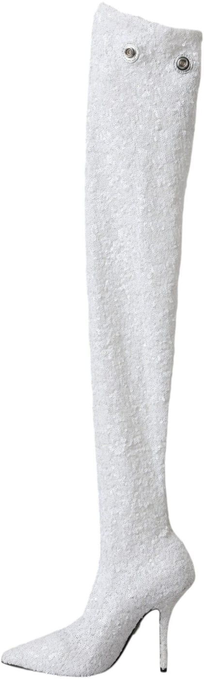 Dolce & Gabbana White Heels Stiletto Knee High Boots Shoes