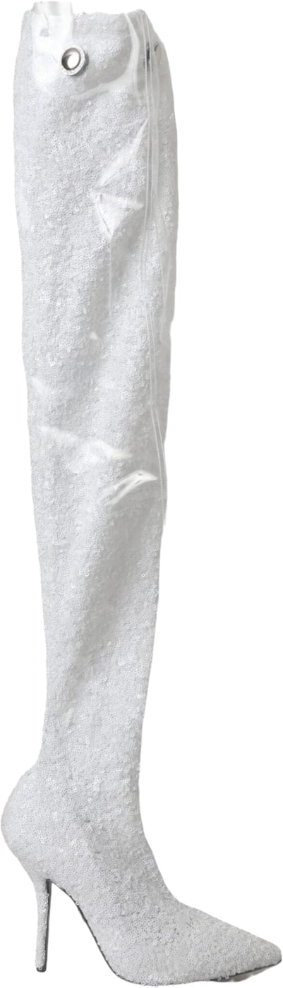 Dolce & Gabbana White Heels Stiletto Knee High Boots Shoes