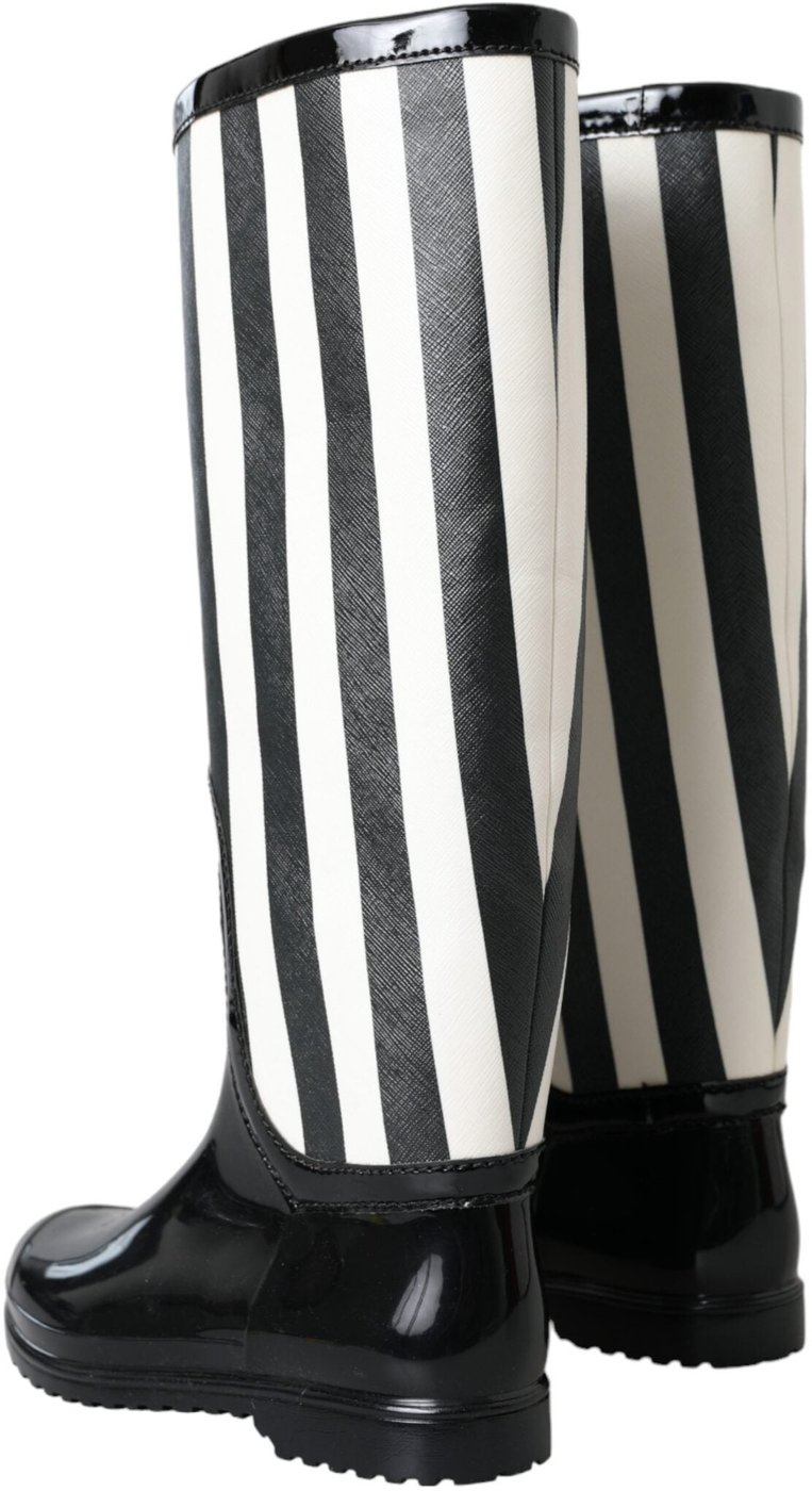 Dolce & Gabbana Black Rubber Knee High Flat Boots Shoes
