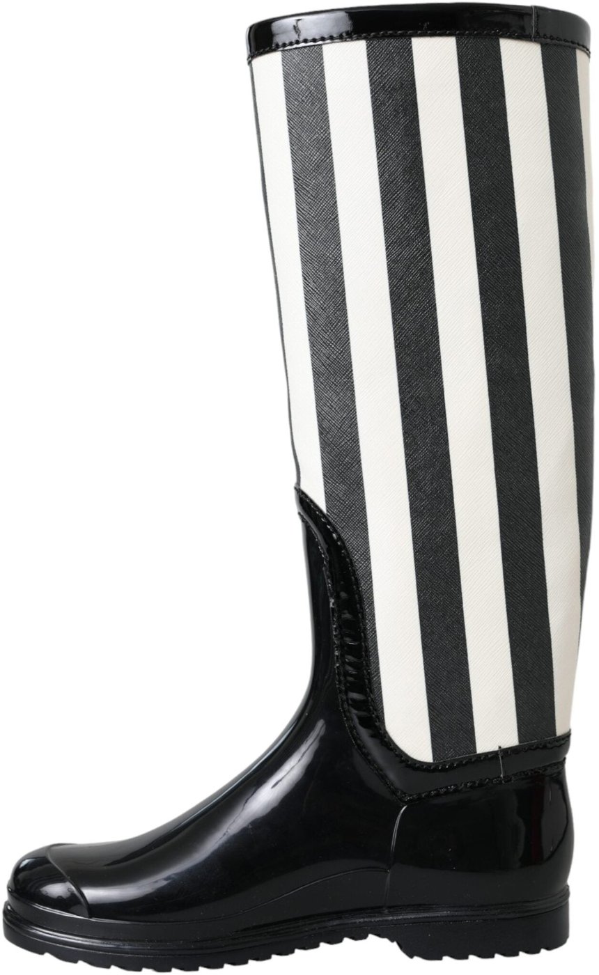 Dolce & Gabbana Black Rubber Knee High Flat Boots Shoes