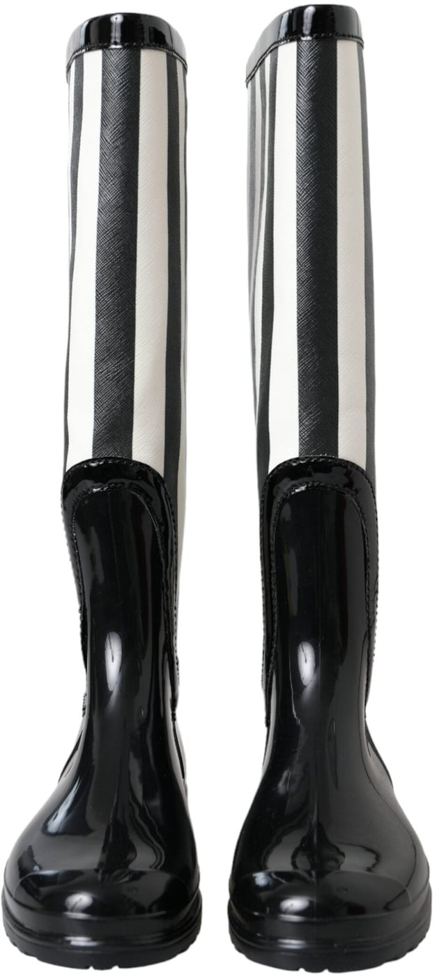 Dolce & Gabbana Black Rubber Knee High Flat Boots Shoes