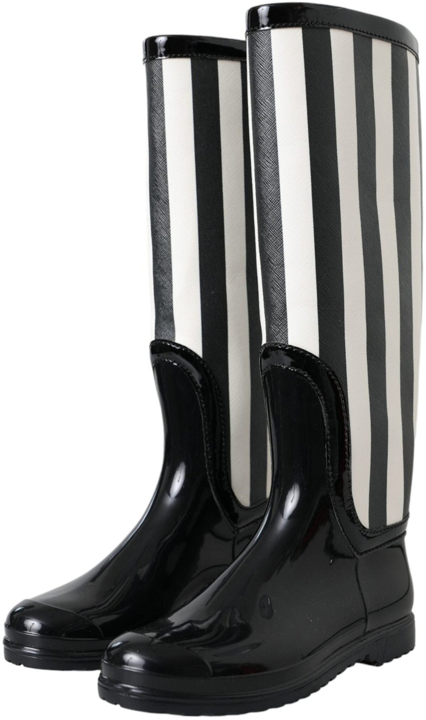 Dolce & Gabbana Black Rubber Knee High Flat Boots Shoes