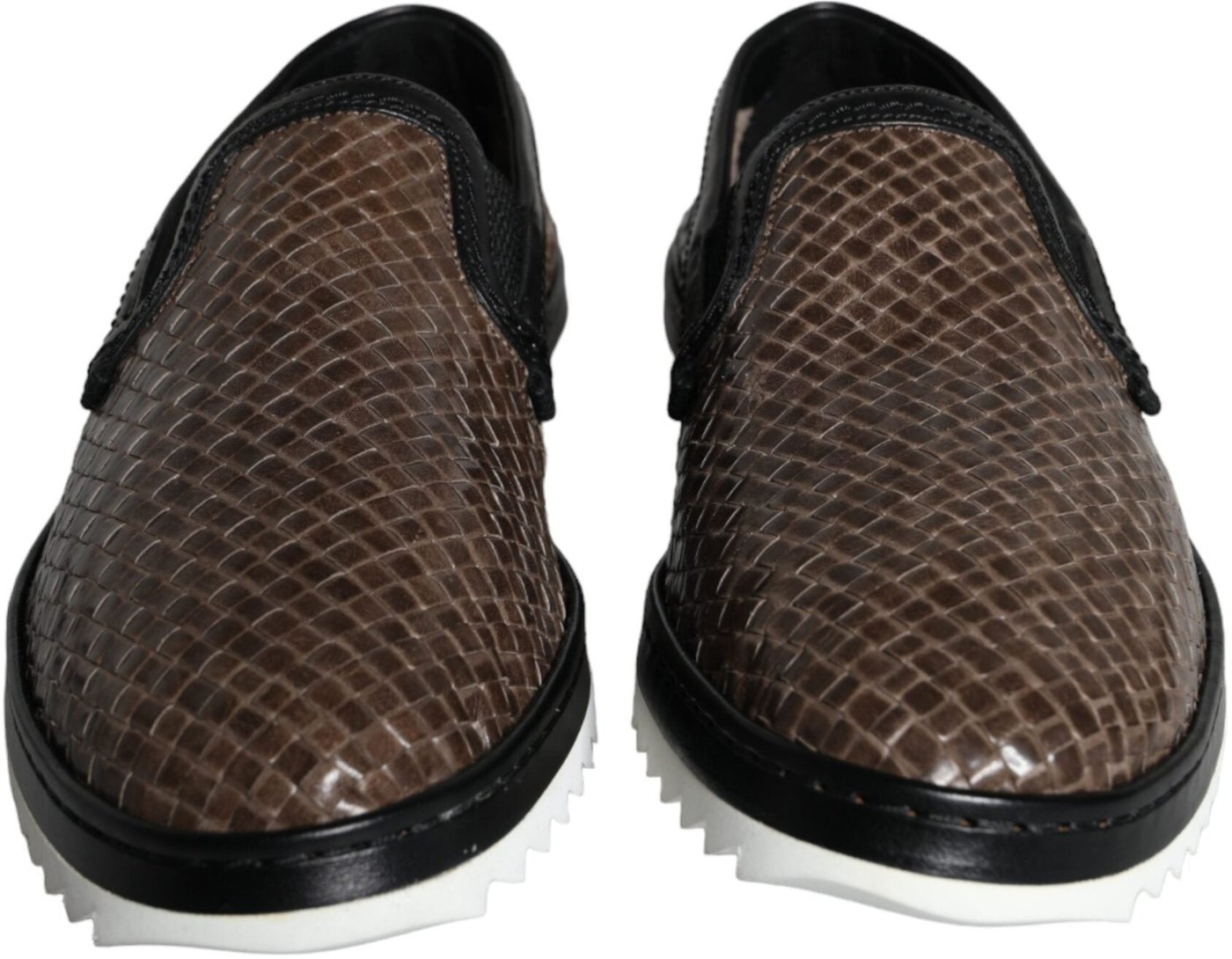 Dolce & Gabbana Brown Black Leather Weaved Men Loafers Shoes