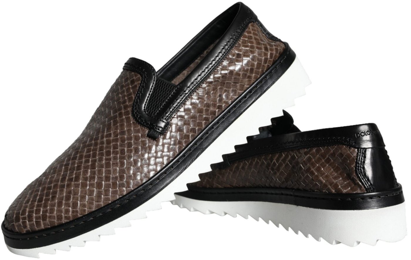 Dolce & Gabbana Brown Black Leather Weaved Men Loafers Shoes