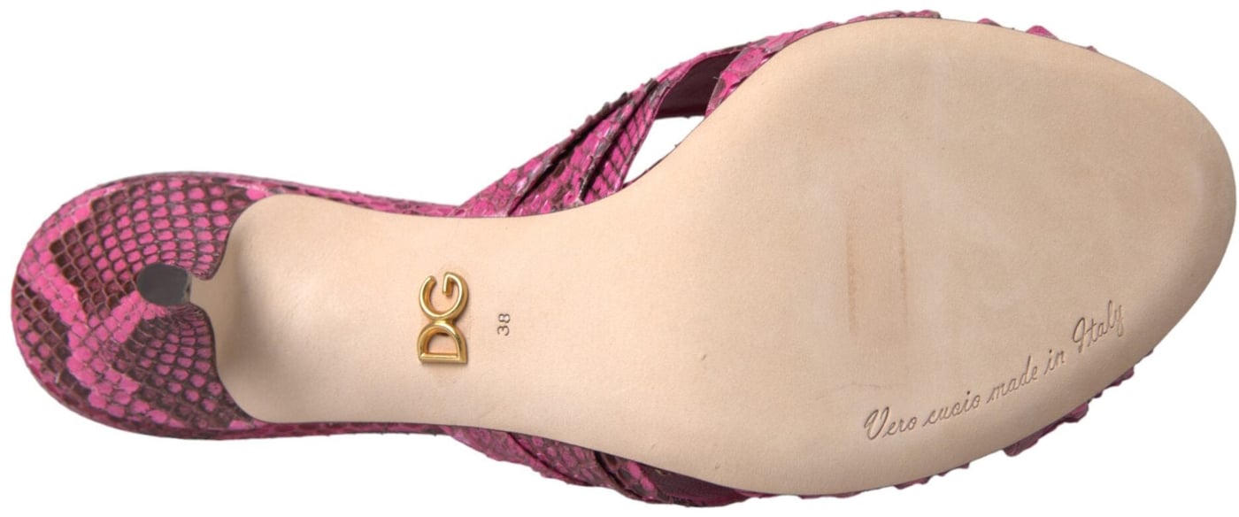 Dolce & Gabbana Pink Exotic Leather Kitten Heels Slides Shoes