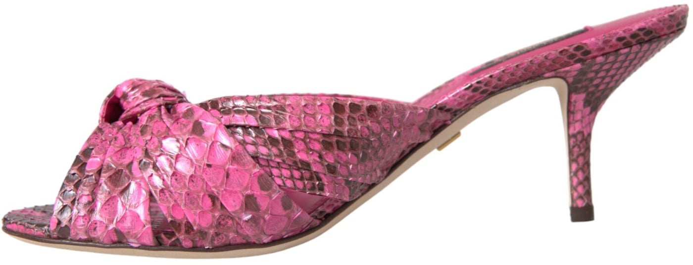 Dolce & Gabbana Pink Exotic Leather Kitten Heels Slides Shoes
