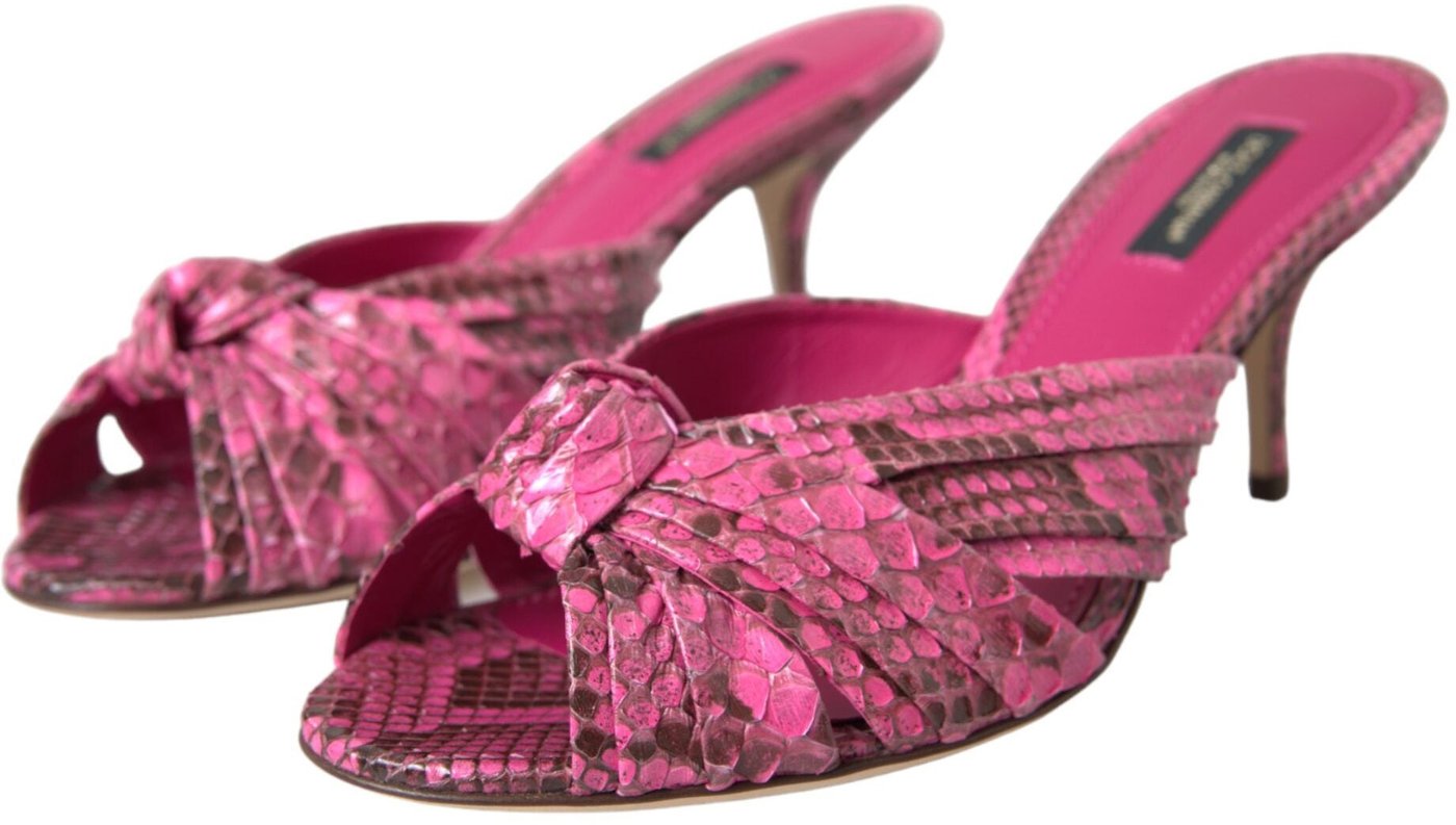 Dolce & Gabbana Pink Exotic Leather Kitten Heels Slides Shoes