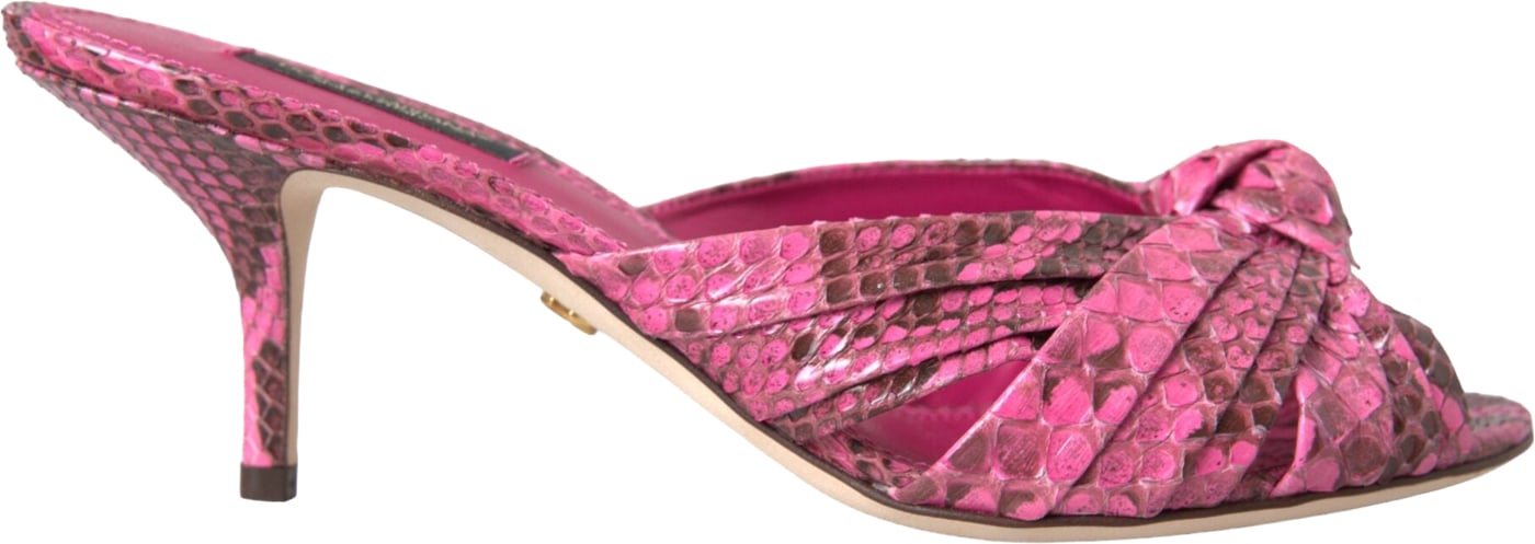 Dolce & Gabbana Pink Exotic Leather Kitten Heels Slides Shoes