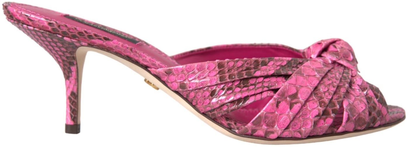 Dolce & Gabbana Pink Exotic Leather Kitten Heels Slides Shoes