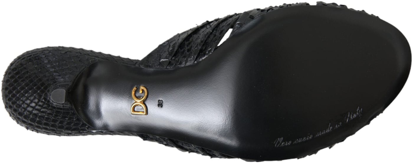 Dolce & Gabbana Black Exotic Leather Heels Slides Shoes