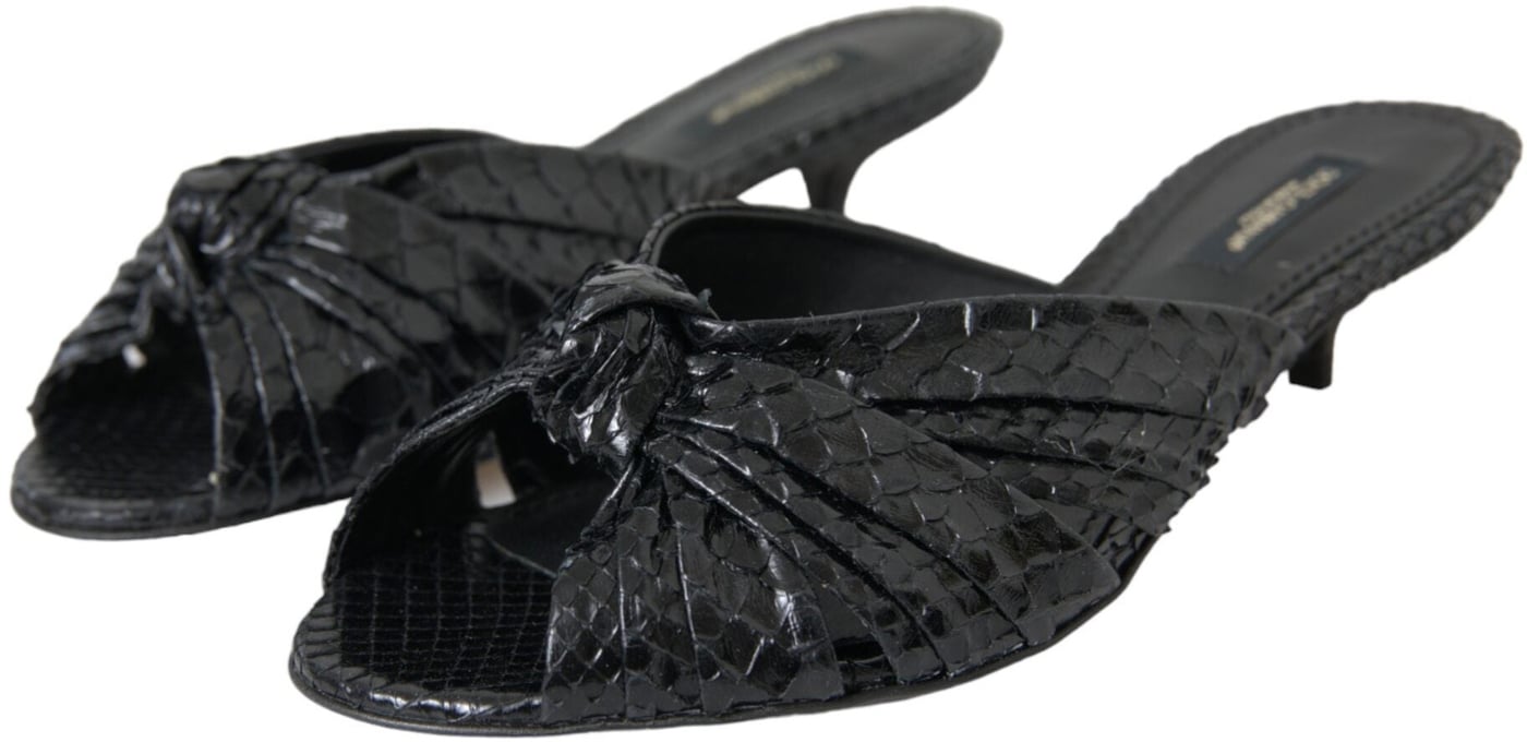 Dolce & Gabbana Black Exotic Leather Heels Slides Shoes