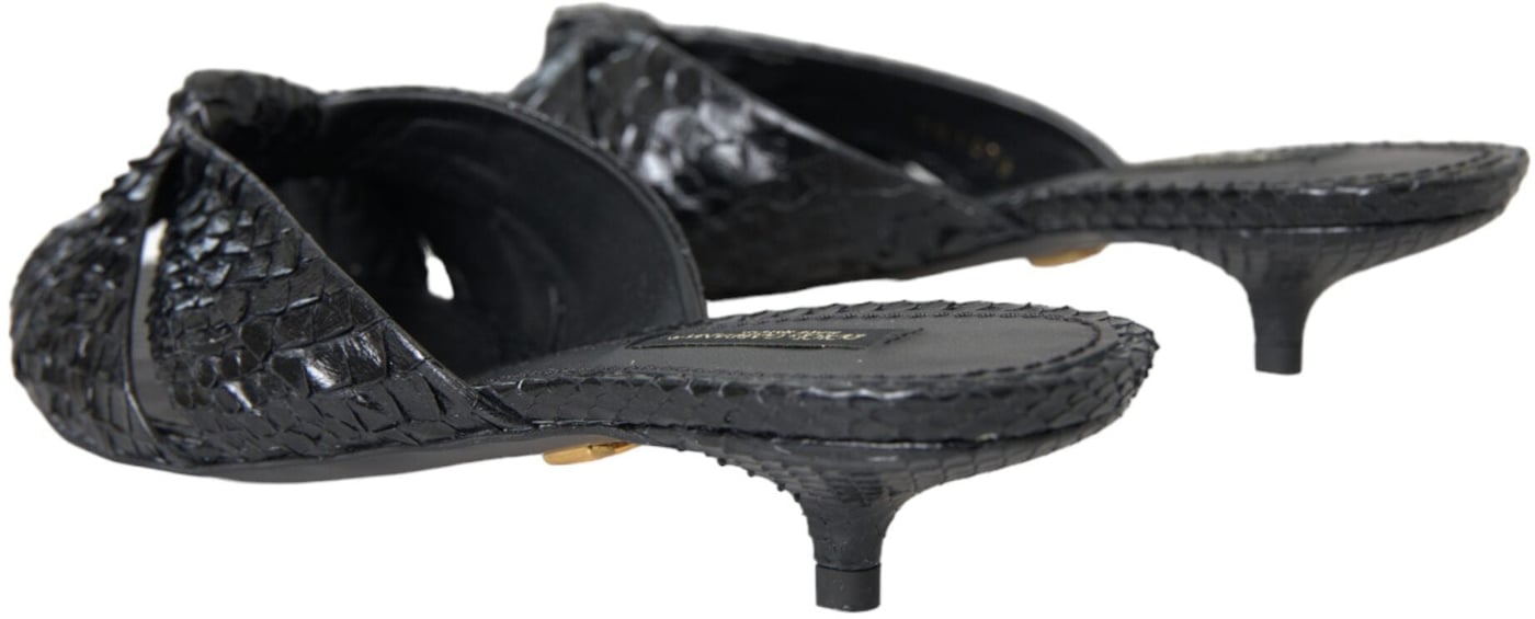 Dolce & Gabbana Black Exotic Leather Heels Slides Shoes