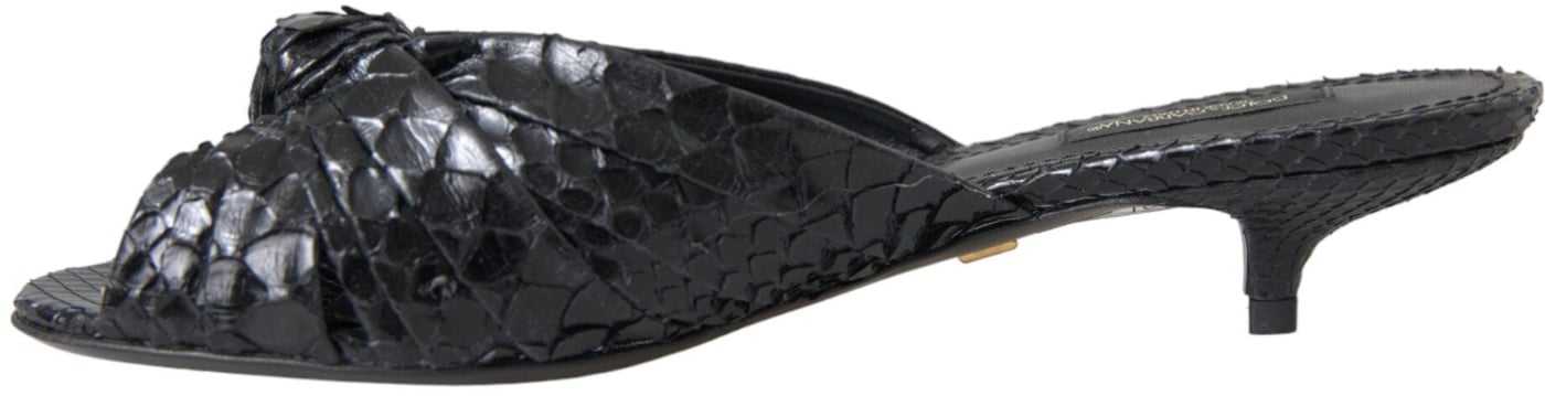 Dolce & Gabbana Black Exotic Leather Heels Slides Shoes