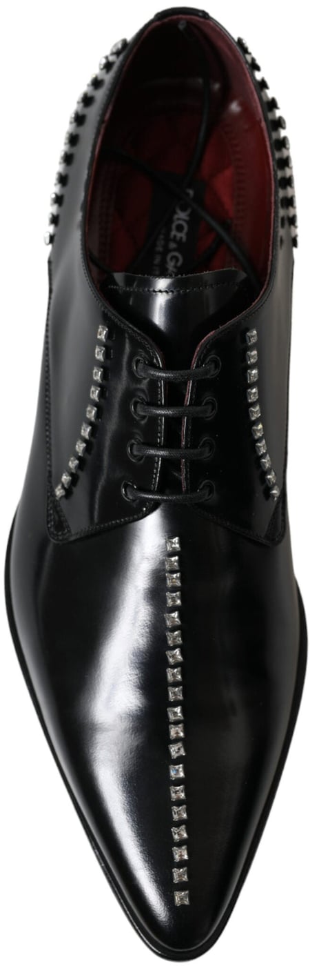 Dolce & Gabbana Black Leather Crystal Dress Formal Shoes