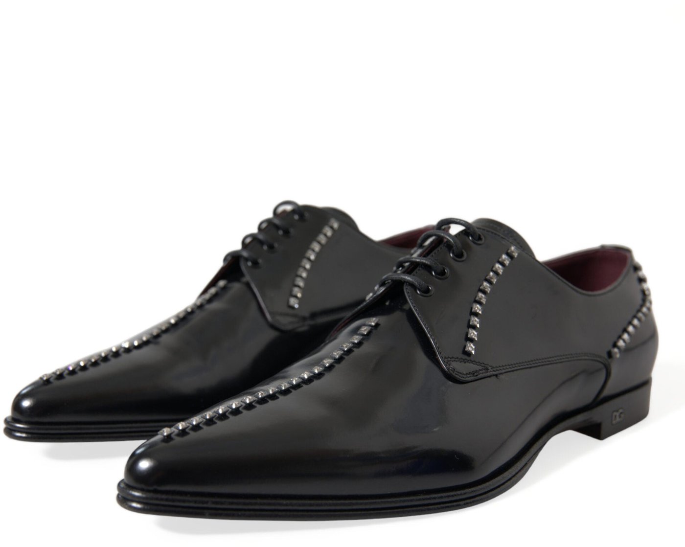 Dolce & Gabbana Black Leather Crystal Dress Formal Shoes