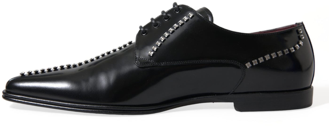 Dolce & Gabbana Black Leather Crystal Dress Formal Shoes