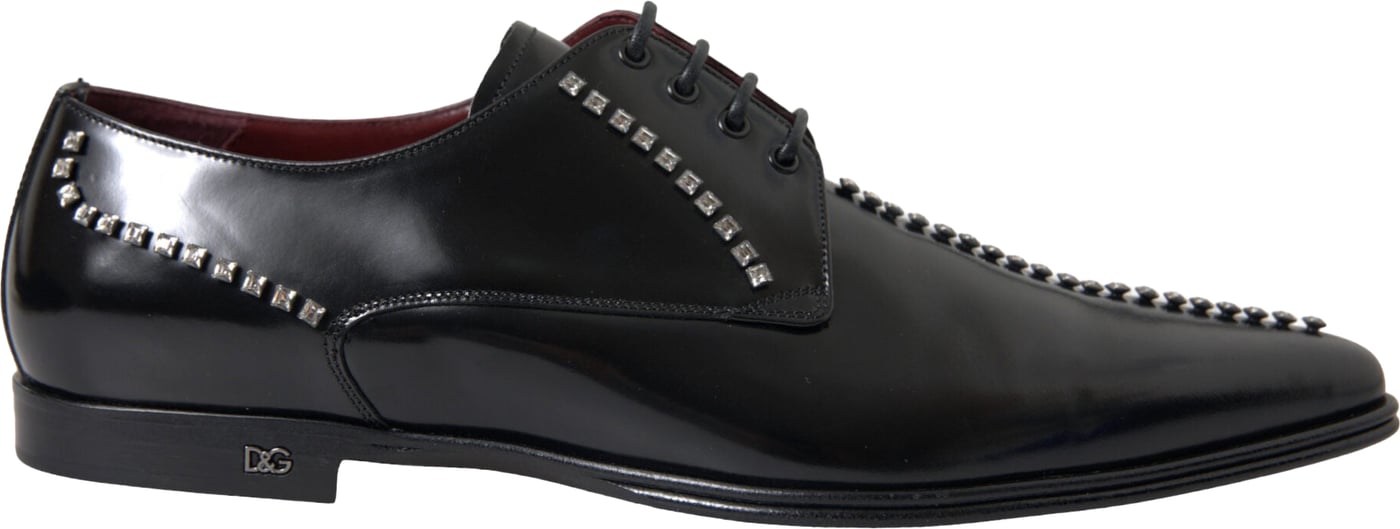Dolce & Gabbana Black Leather Crystal Dress Formal Shoes