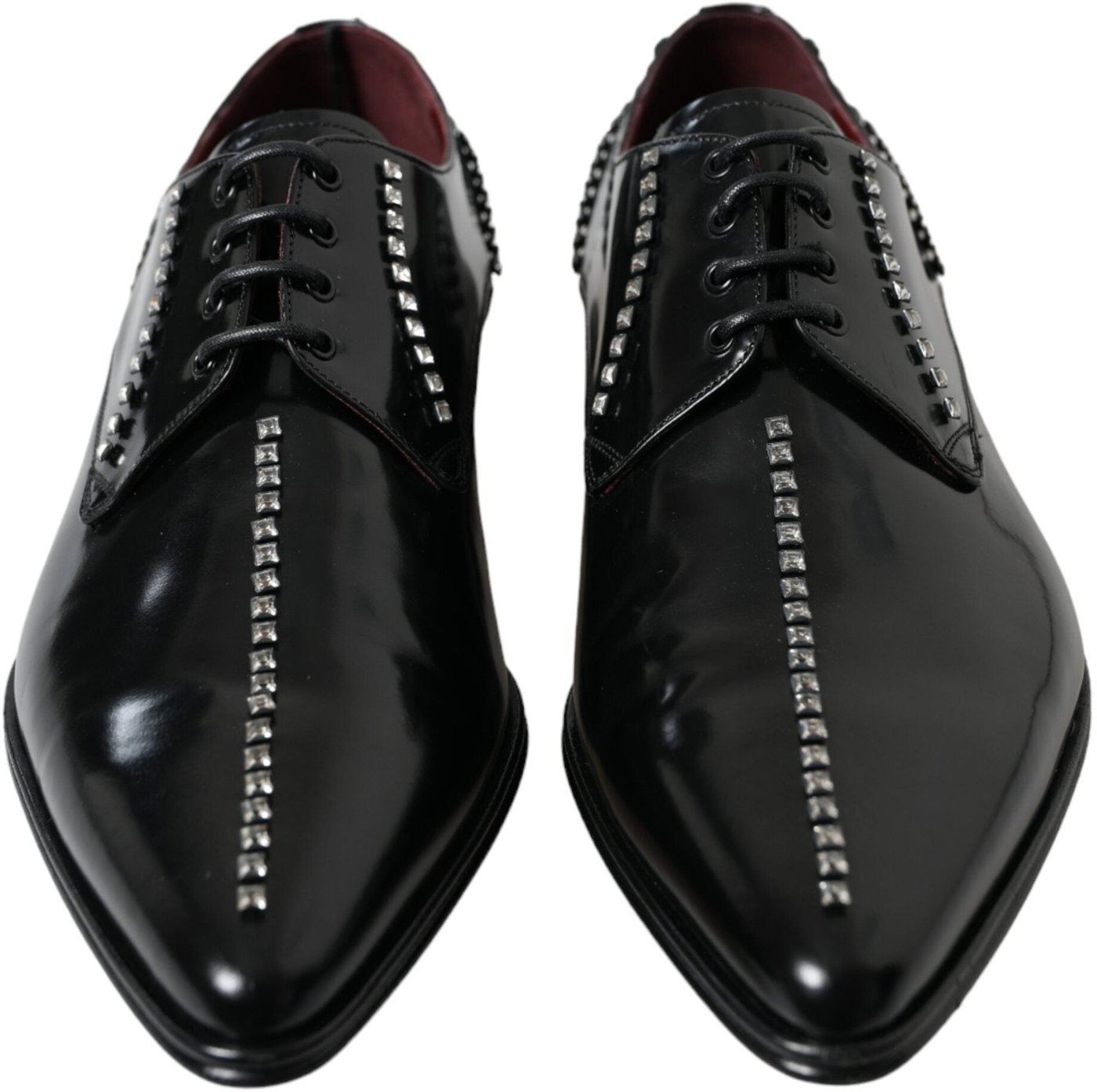 Dolce & Gabbana Black Leather Crystal Dress Formal Shoes