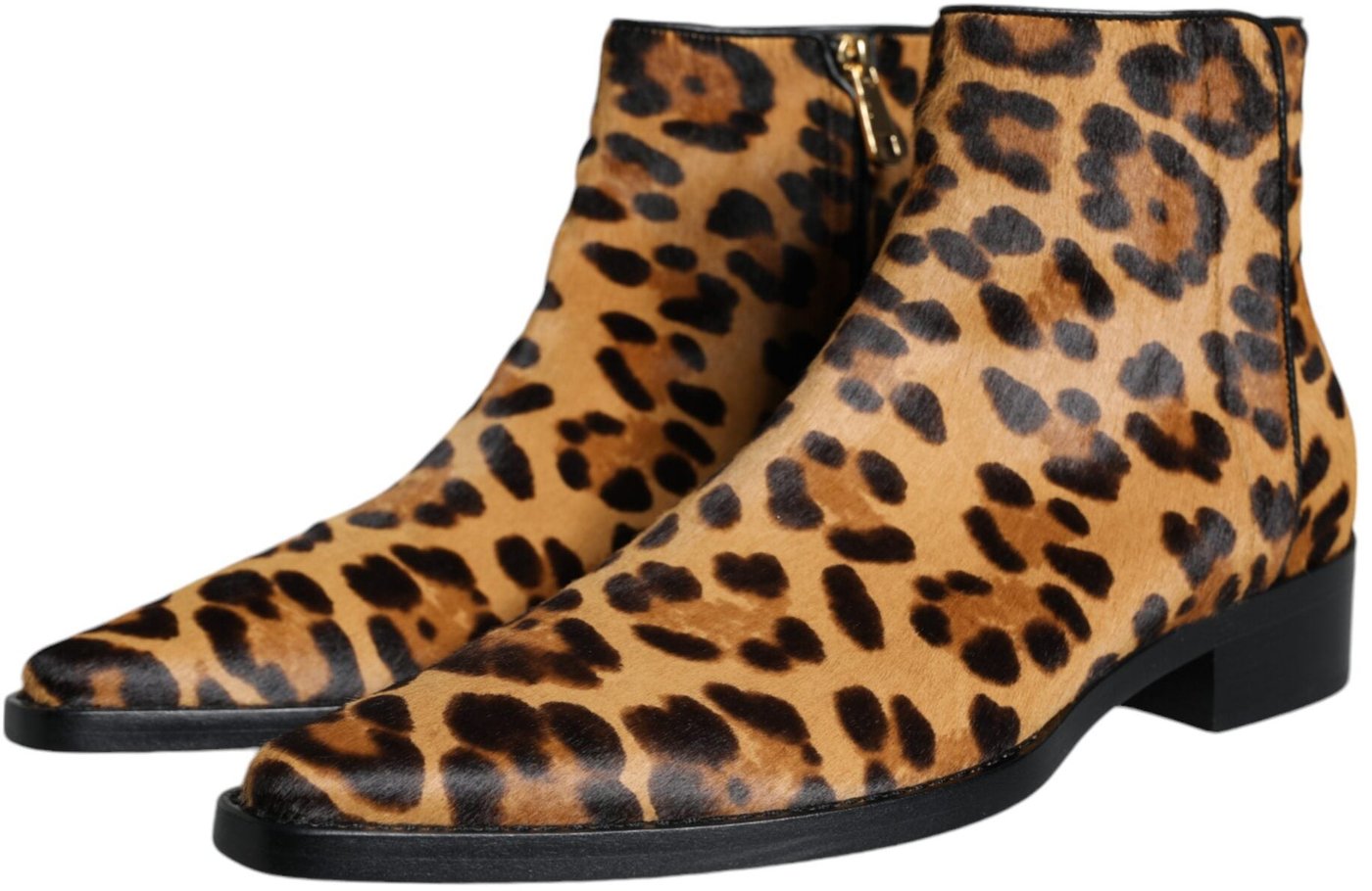 Dolce & Gabbana Brown Leopard Calf Fur Ankle Boots Shoes