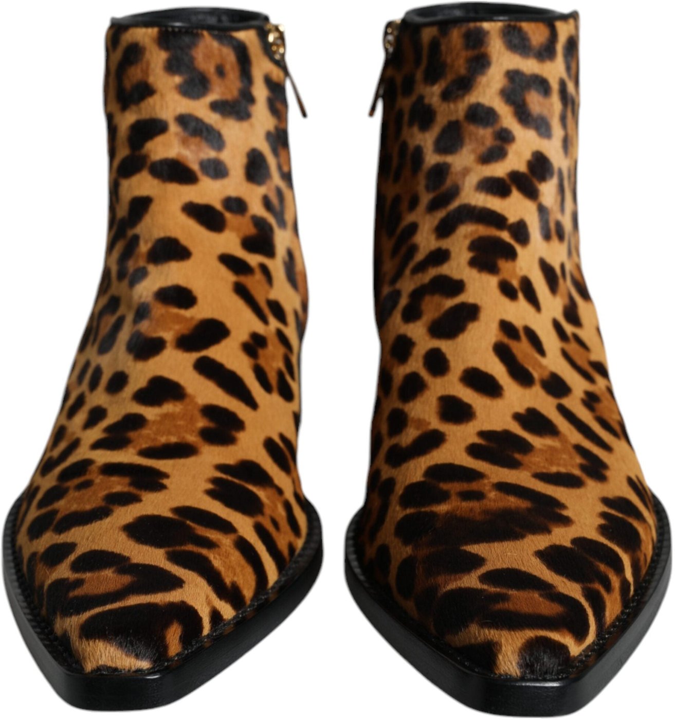 Dolce & Gabbana Brown Leopard Calf Fur Ankle Boots Shoes