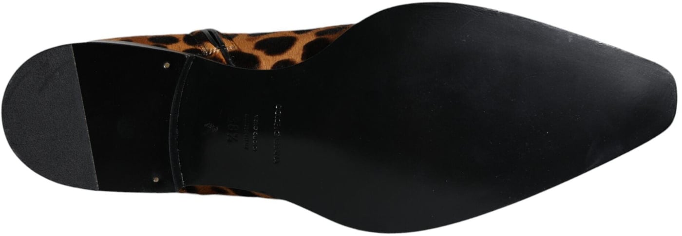 Dolce & Gabbana Brown Leopard Calf Fur Ankle Boots Shoes