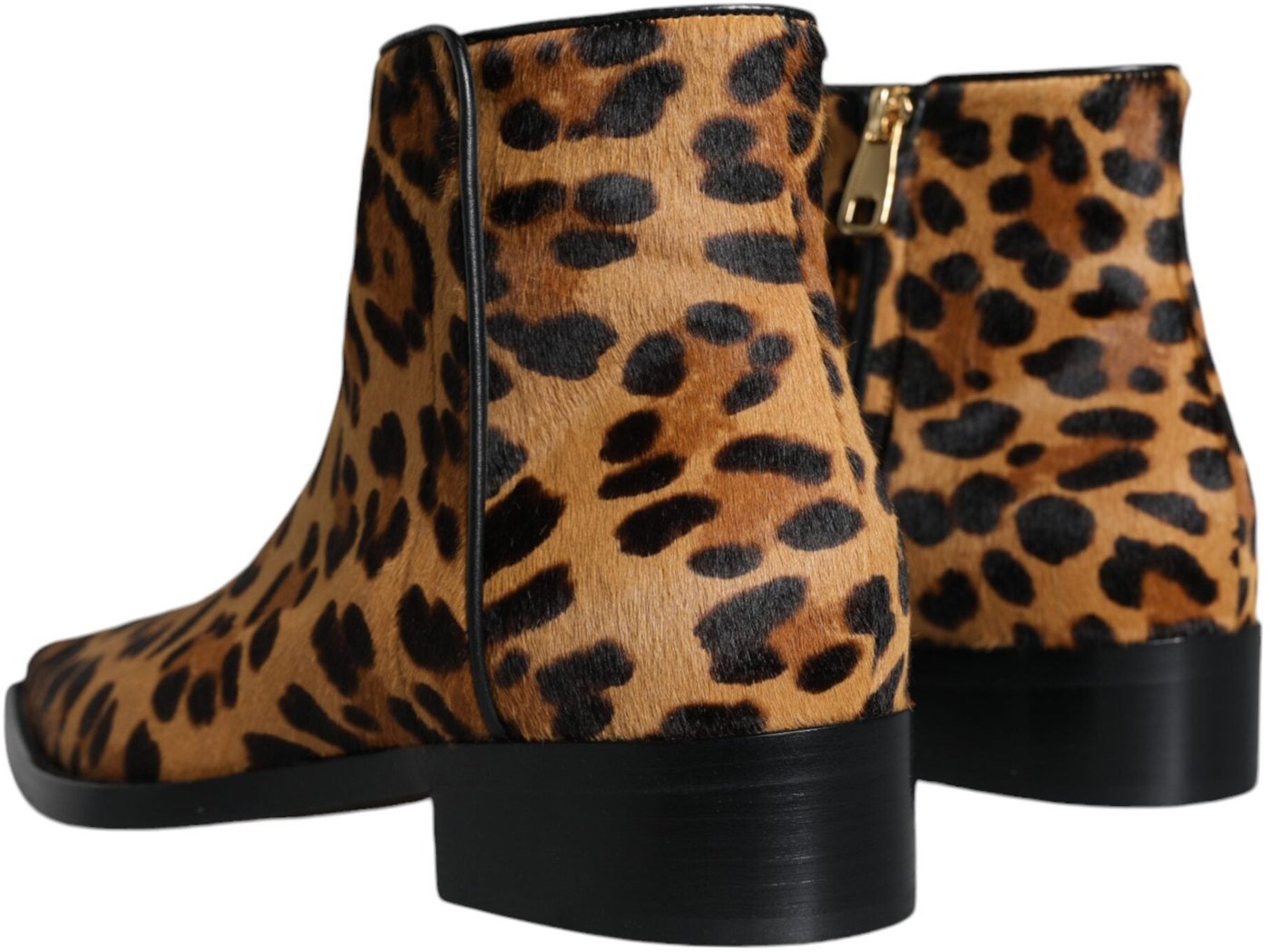 Dolce & Gabbana Brown Leopard Calf Fur Ankle Boots Shoes