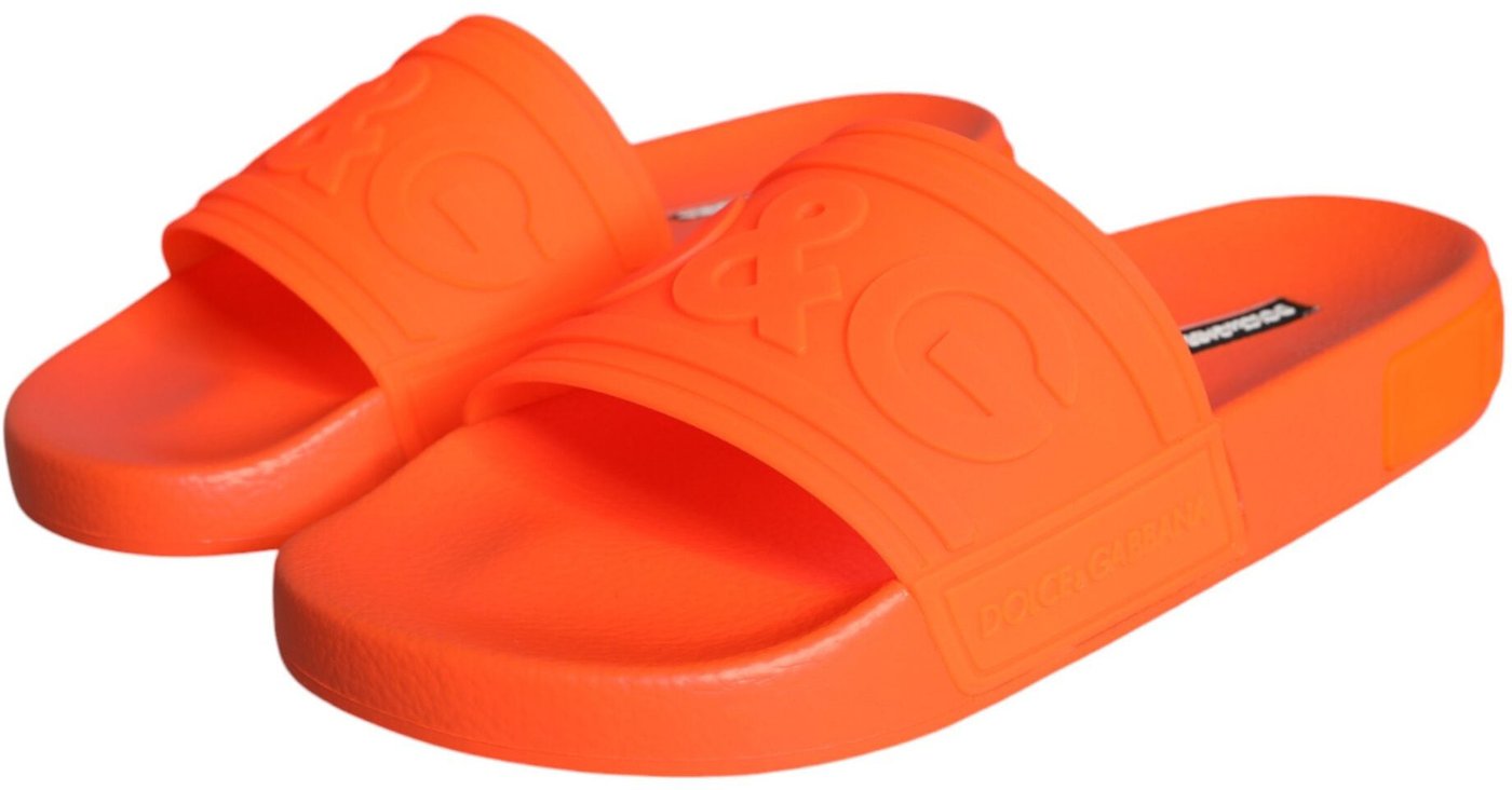 Dolce & Gabbana Orange Rubber Slides Sandals Beachwear Shoes