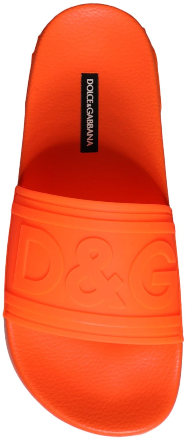 Dolce & Gabbana Orange Rubber Slides Sandals Beachwear Shoes