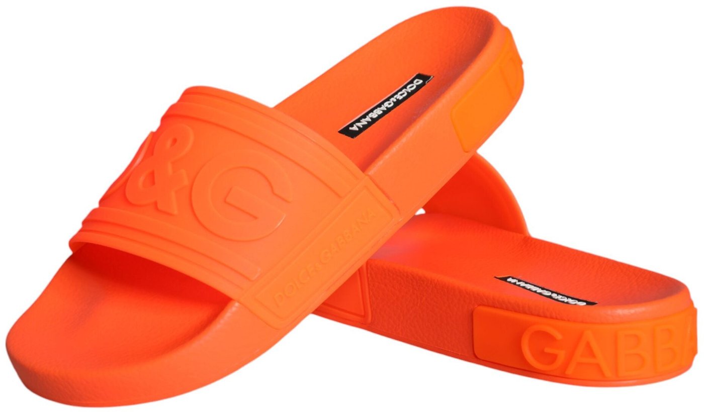 Dolce & Gabbana Orange Rubber Slides Sandals Beachwear Shoes