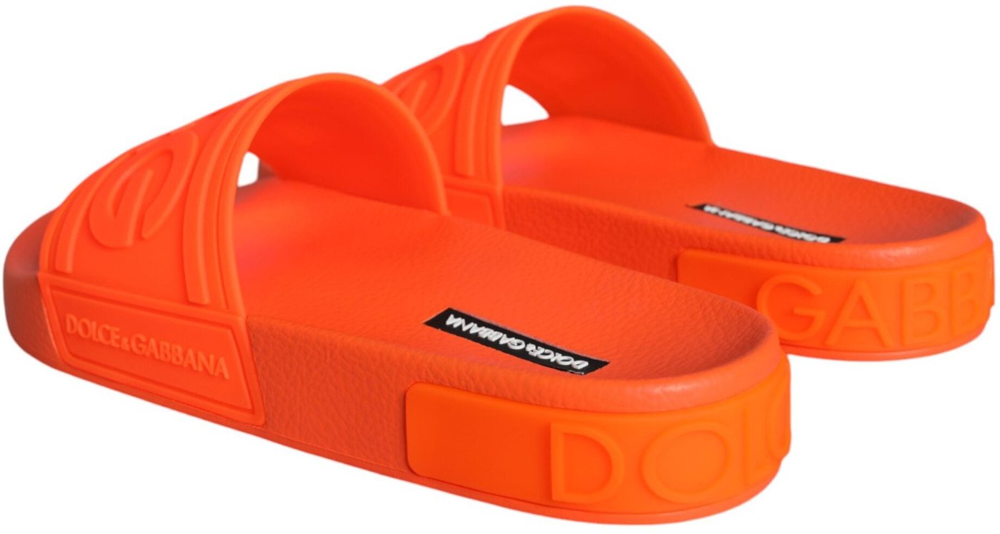Dolce & Gabbana Orange Rubber Slides Sandals Beachwear Shoes