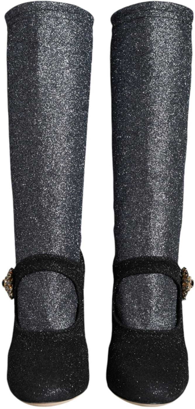 Dolce & Gabbana Black Crystal Mary Janes Booties Shoes