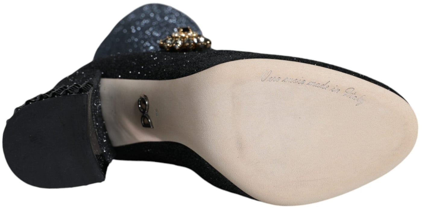 Dolce & Gabbana Black Crystal Mary Janes Booties Shoes