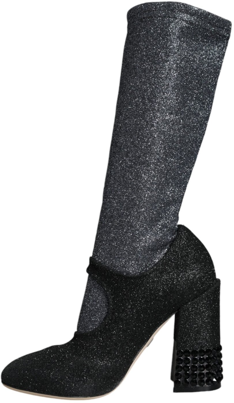 Dolce & Gabbana Black Crystal Mary Janes Booties Shoes
