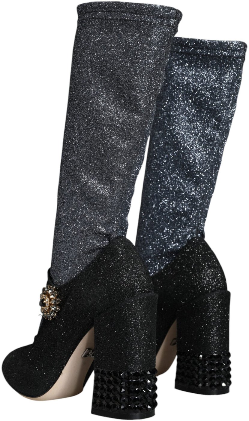 Dolce & Gabbana Black Crystal Mary Janes Booties Shoes