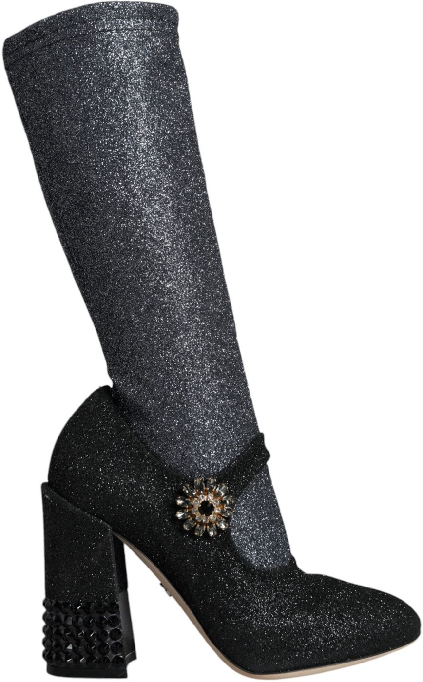Dolce & Gabbana Black Crystal Mary Janes Booties Shoes