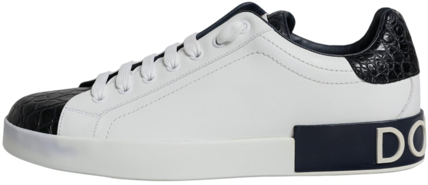 Dolce & Gabbana White Leather Logo Portofino Sneaker Shoes