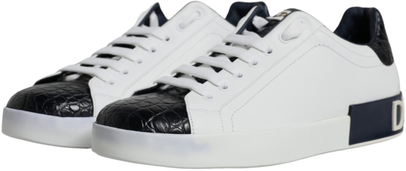 Dolce & Gabbana White Leather Logo Portofino Sneaker Shoes